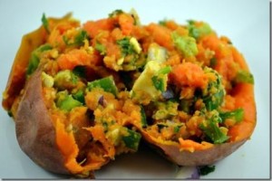 Avocado stuffed sweet potato